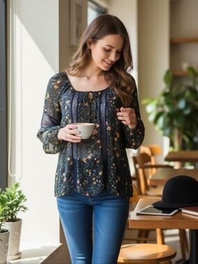 Princess Vera Wang Romantic Midnight Bloom Lace Blouse Juniors – Size Small